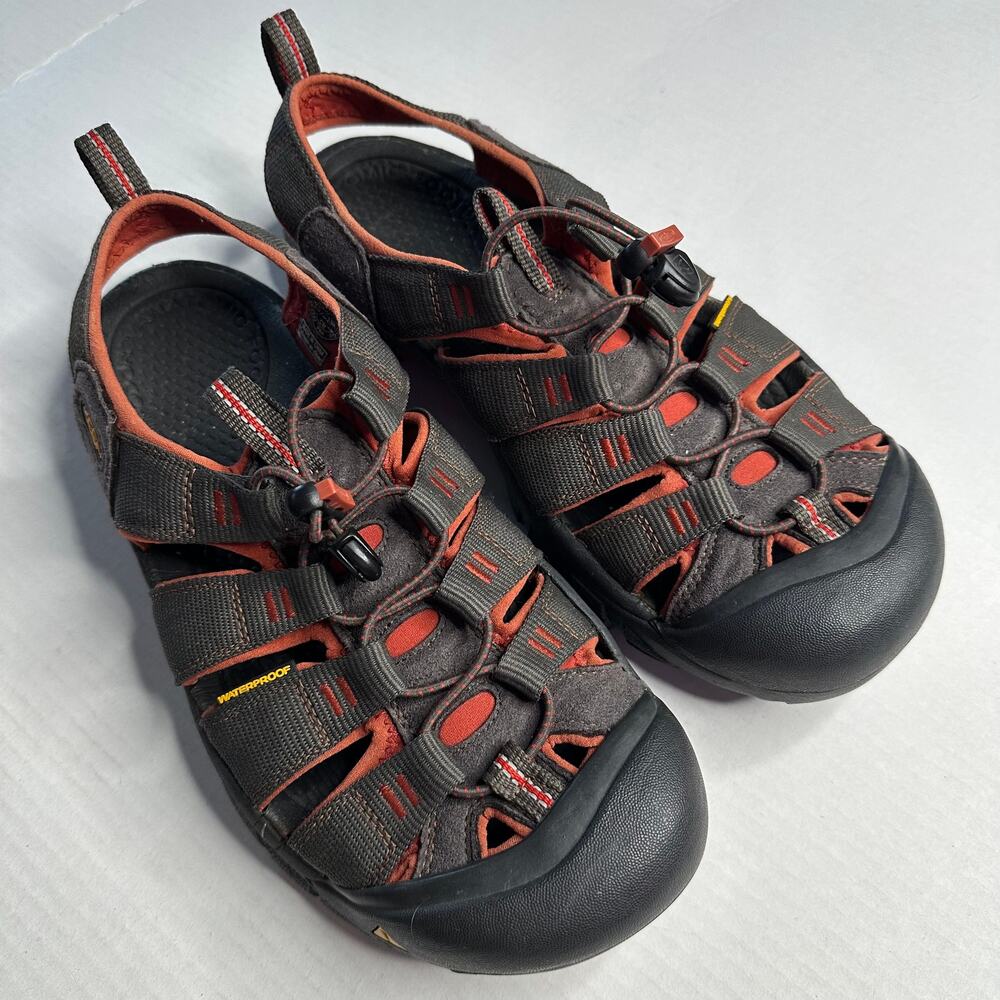 Men's Sz 9.5 KEEN Newport H2 Sandals Orange Brown Water Hiking Adventure Outdoor